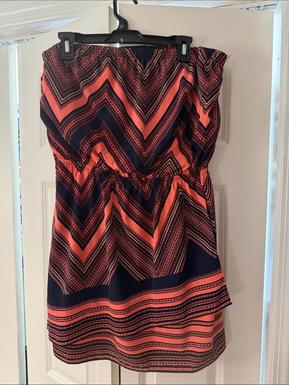 Express Strapless Chevron Sundress in Coral and Navy